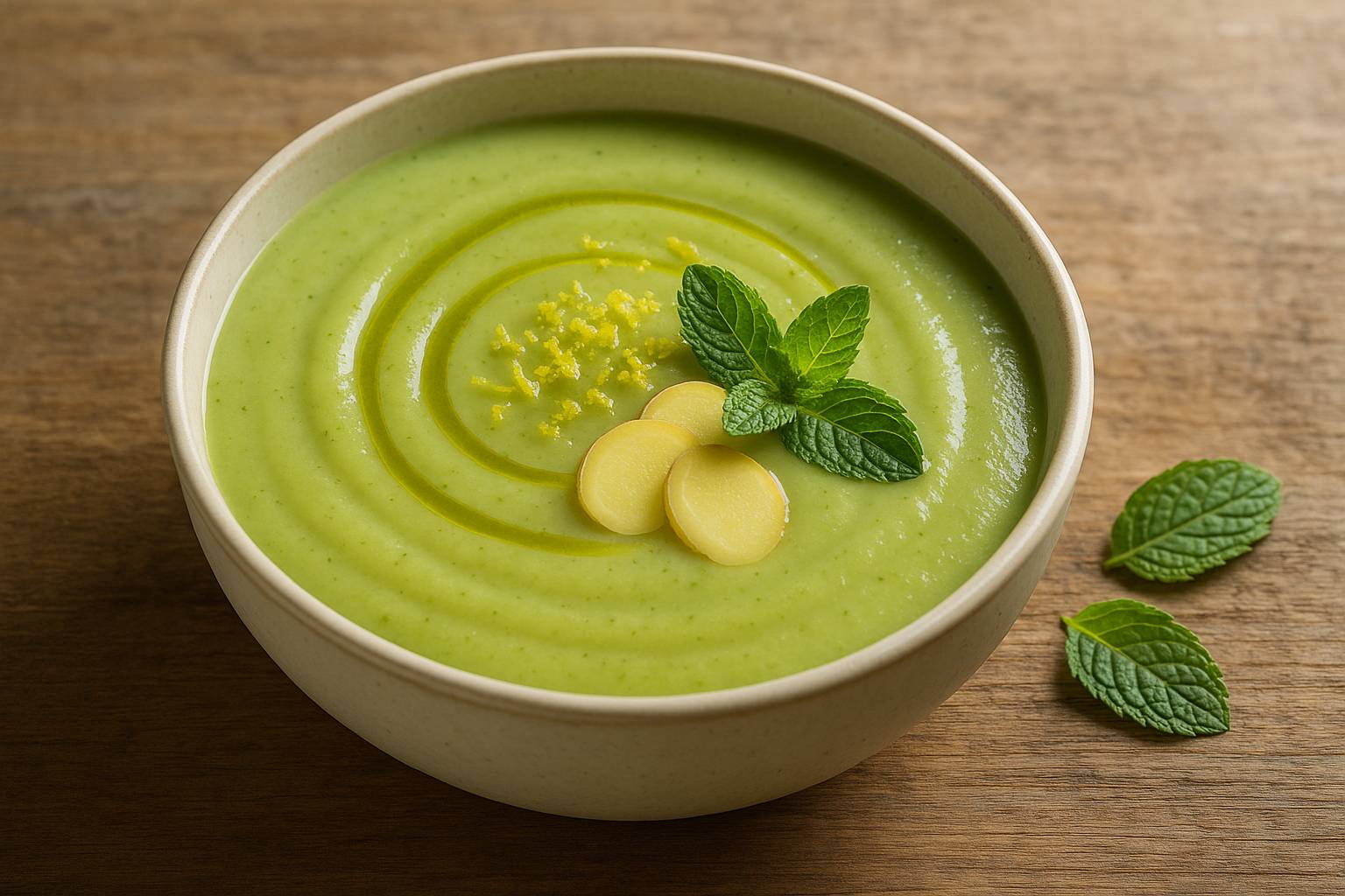 Crema de calabacín con jengibre y limón