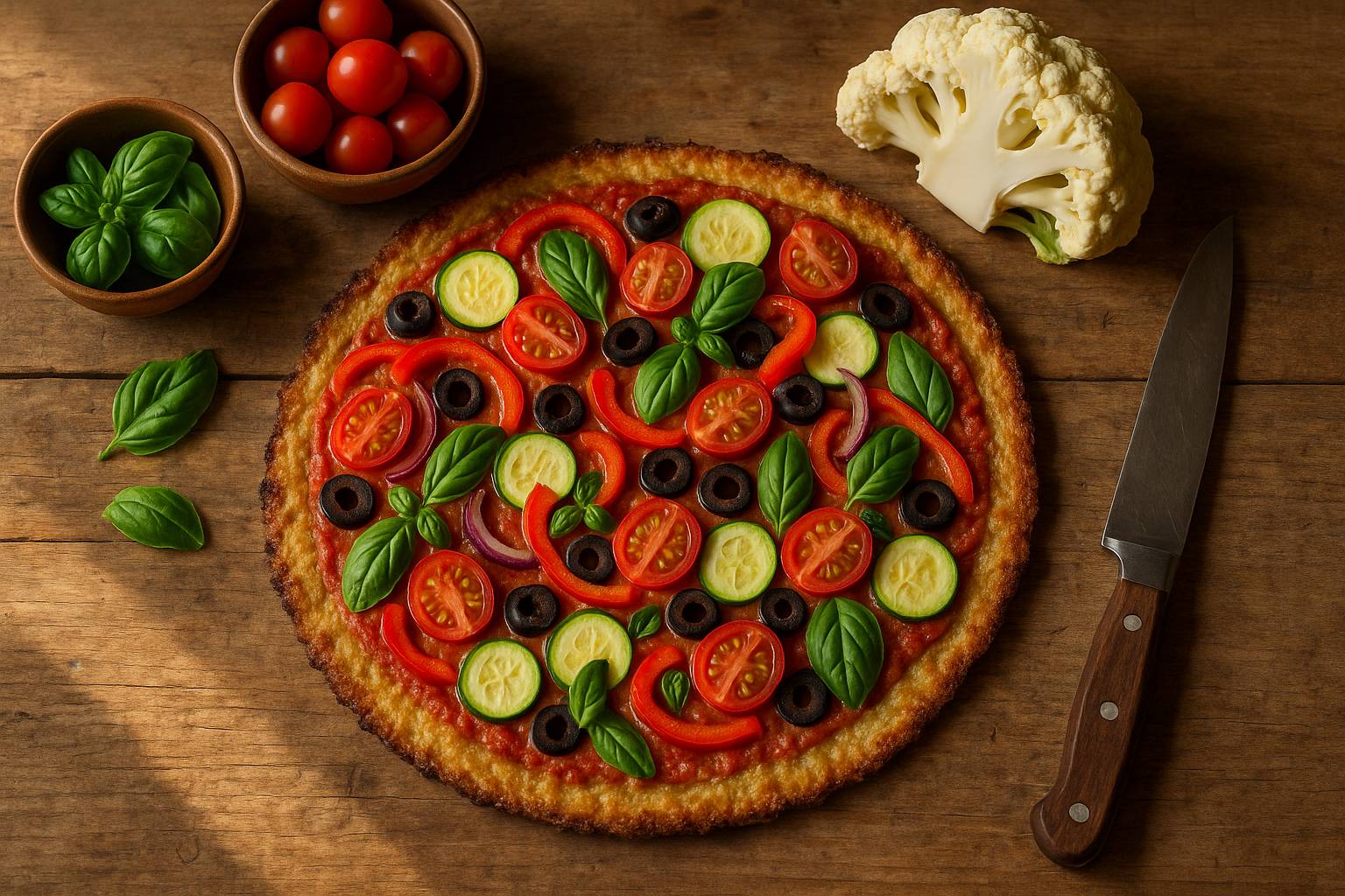 Receta de pizza saludable con base de coliflor