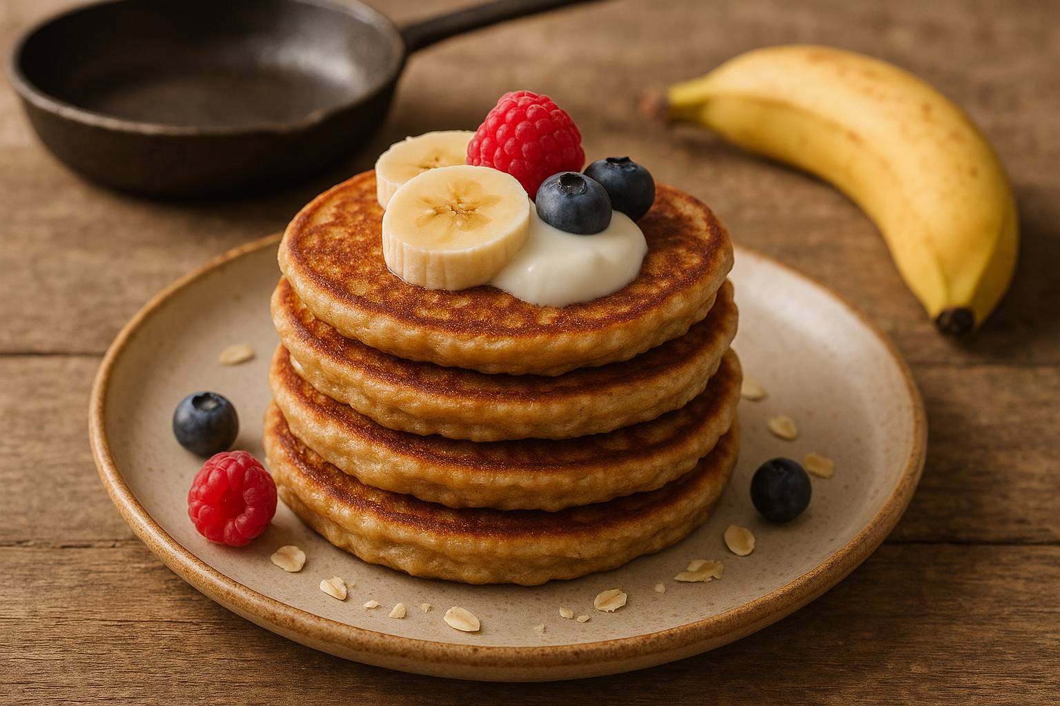 Tortitas de avena y plátano sin harinas refinadas ni azúcar